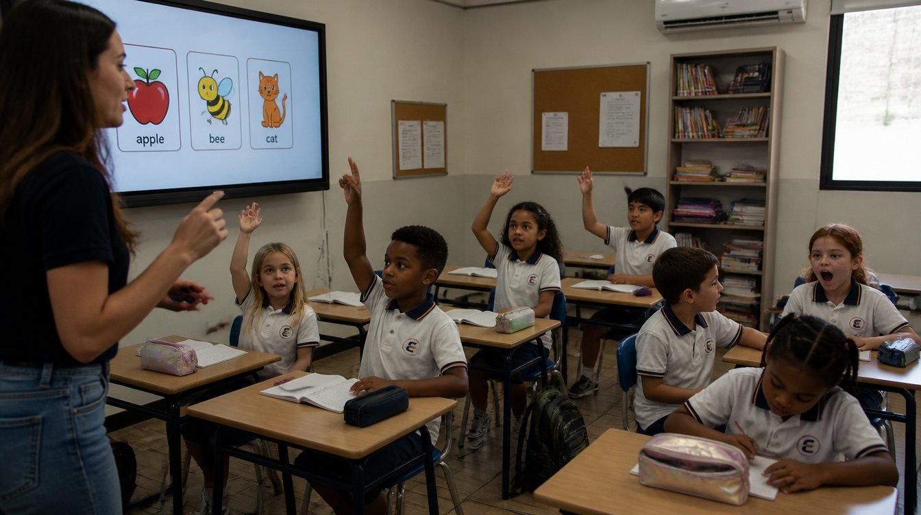 Aula de inglês do Projeto Bilíngue na Educare Prime