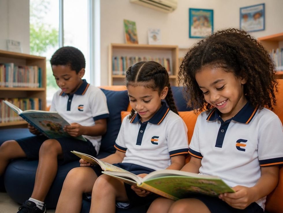 Alunos lendo no cantinho da leitura